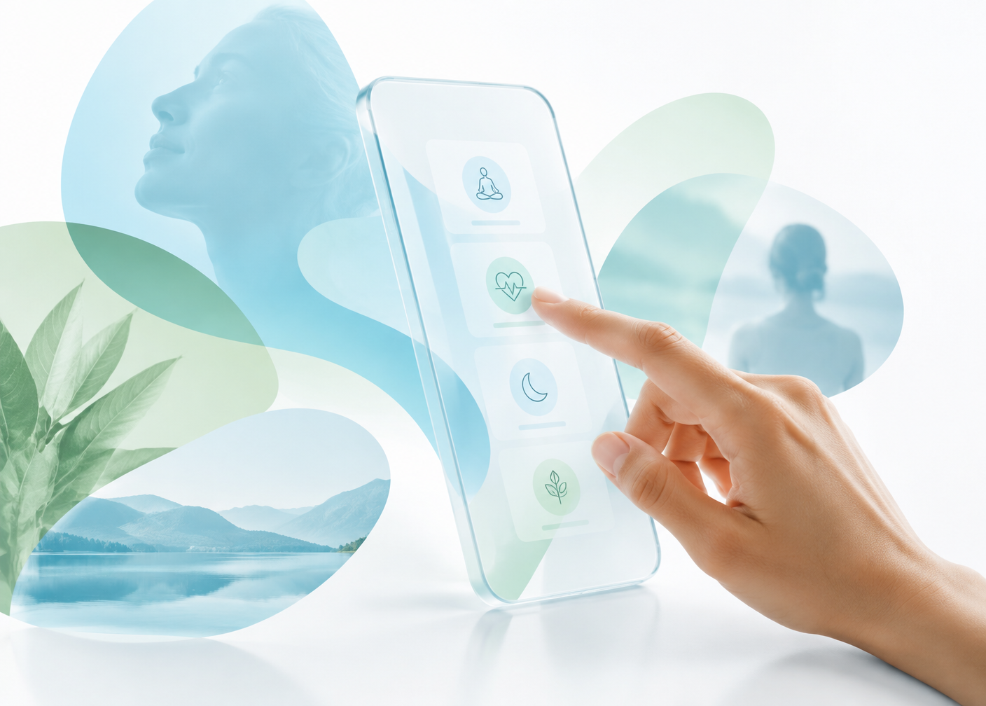A hand exploring app-based wellness activities on a smartphone
